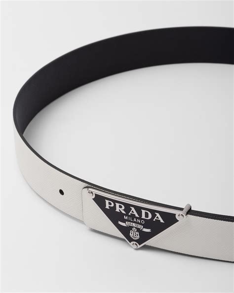 prada saffiano black with strap|White/black Reversible Saffiano Leather Belt Strap .